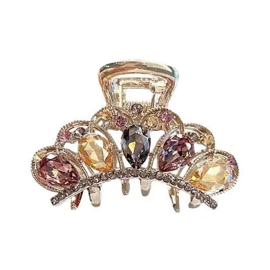Women's alloy crystal crown hairpin headdress with electroplated finish and Korean style crown grip
