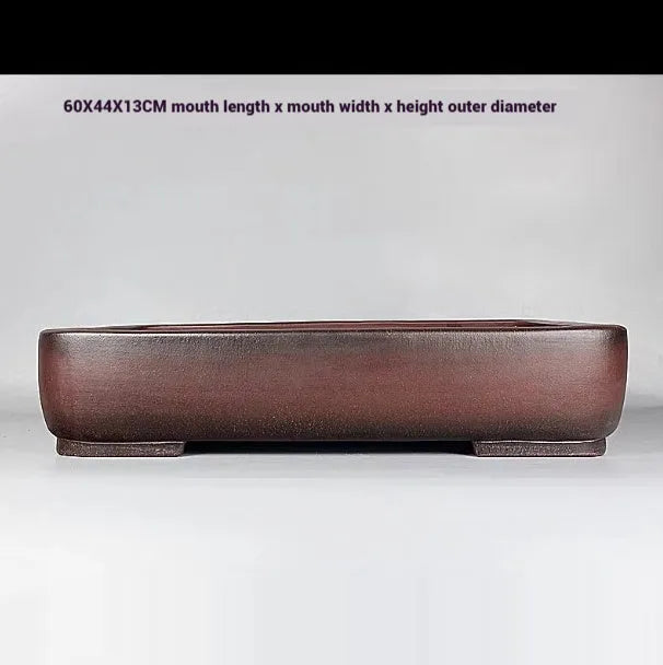 Handmade antique rectangular purple clay flower pot with traditional finish