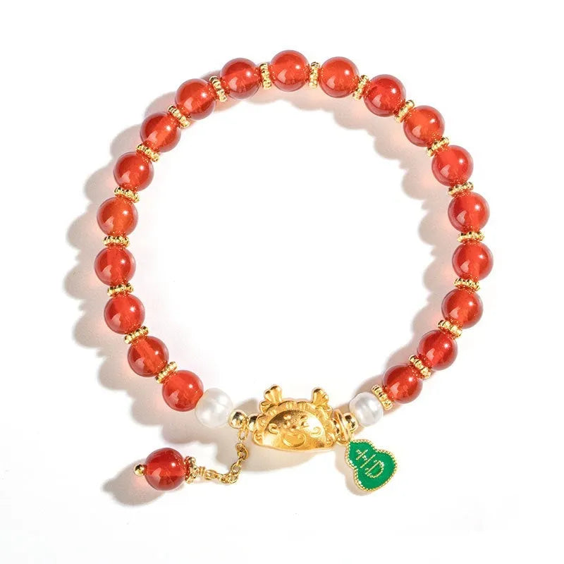 Natural agate bracelet with 8mm diamond-shaped beads featuring dragon zodiac design in five colour options.