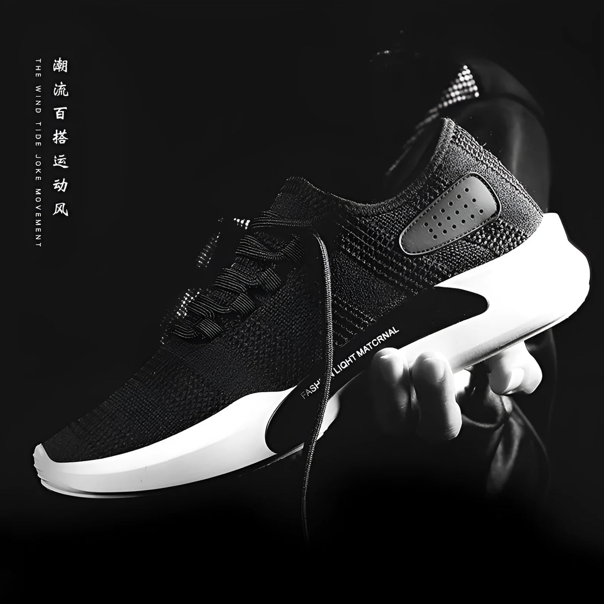 Men's breathable mesh casual sports shoes with front tie, low heel, round toe, in black, grey or white.