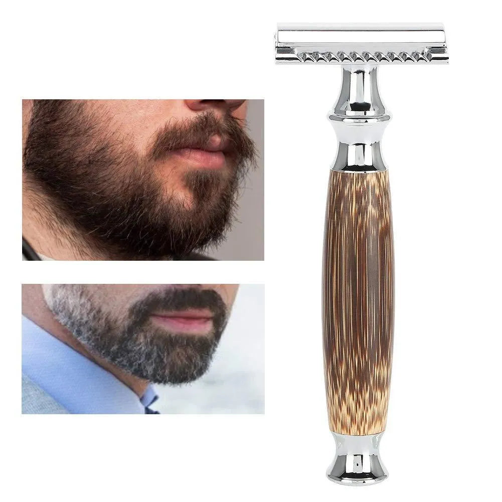 Natural bamboo handle double edged safety razor with silver metal head on light background