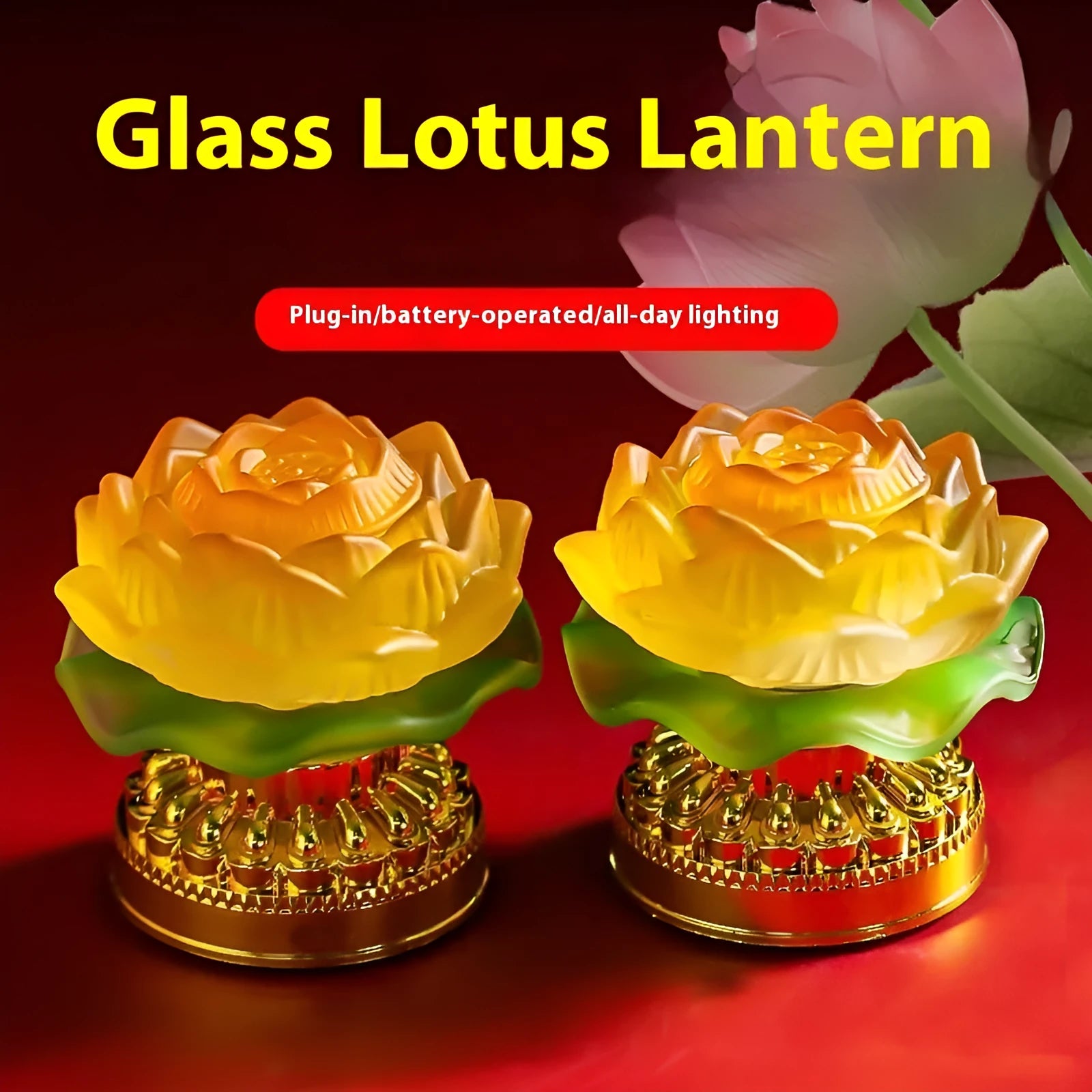 Chinese style Buddha lotus lamp in yellow ABS plastic for household decoration