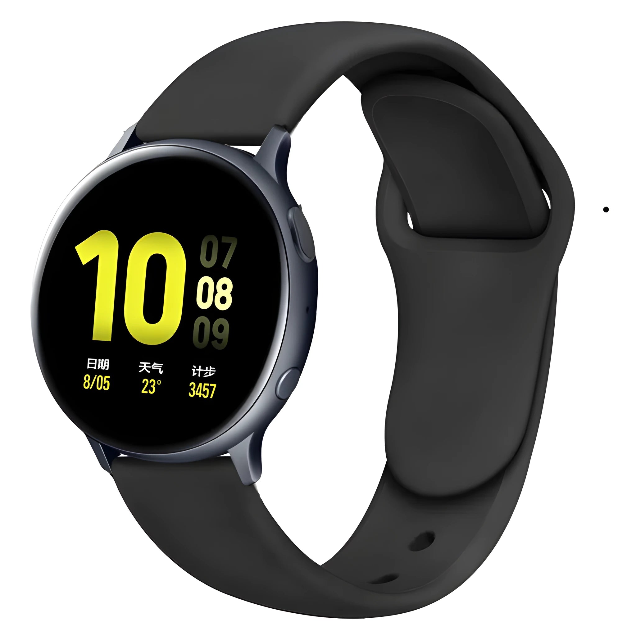 Silicone reverse buckle watch strap for Samsung Galaxy Active 2 in multiple colours on a grey background.