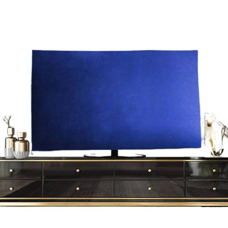 Velvet fabric TV dust cover for LCD screens, shown in multiple colour options.