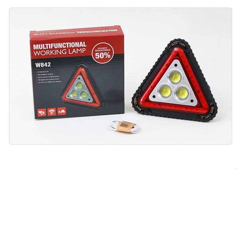 Triangular red warning light with 20W COB+LED hand-pressure rechargeable ABS casing