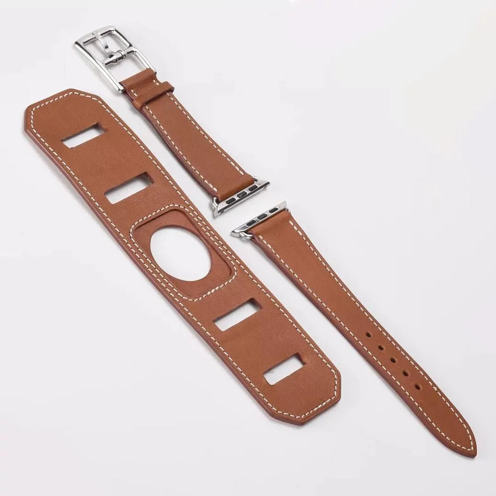 Leather watch strap belt in red, blue, black or brown, 38mm and 42mm width options for men and women