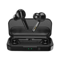 Black and white TWS wireless earbuds with Bluetooth 5.0 and IPX5 waterproof rating.