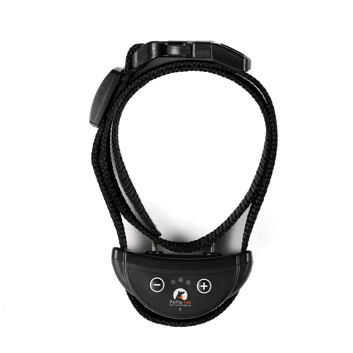 Anti-bark dog collar with adjustable sensitivity and voice control, compact size 5x3.4x2.8cm, for medium puppies.