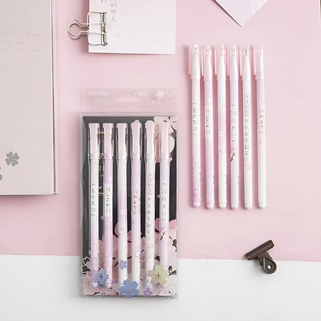 Pack of six black Creative Sakura gel pens with 0.5mm needle tube refills.