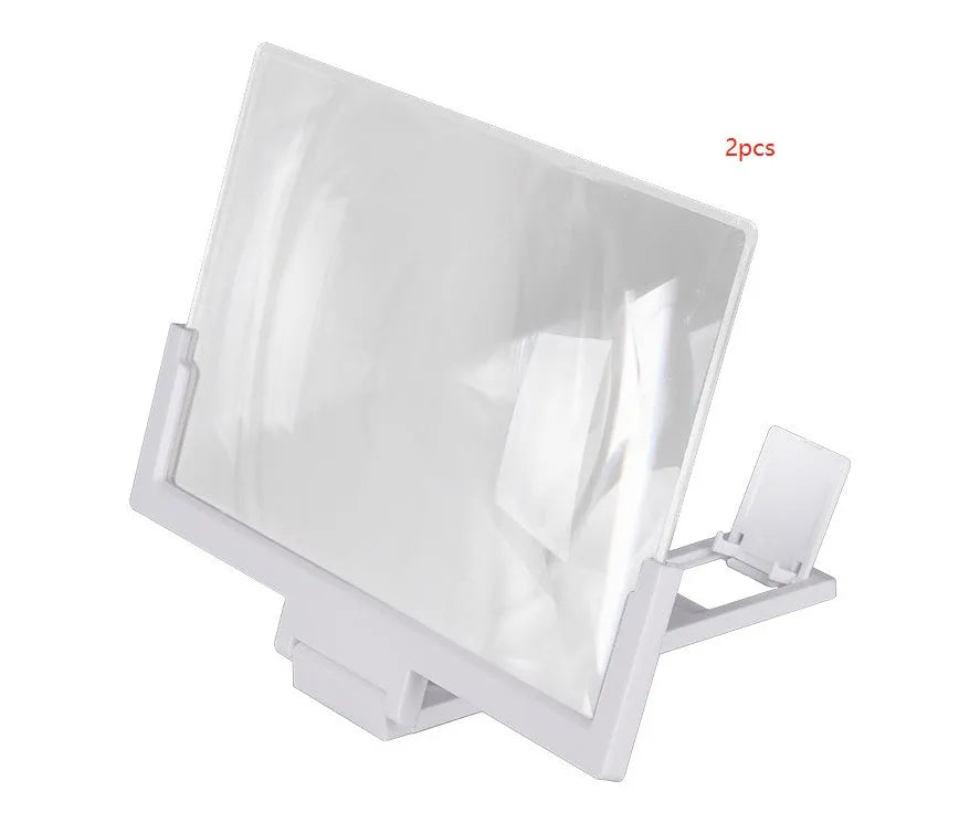 Black adjustable mobile phone stand with magnification lens holding smartphone