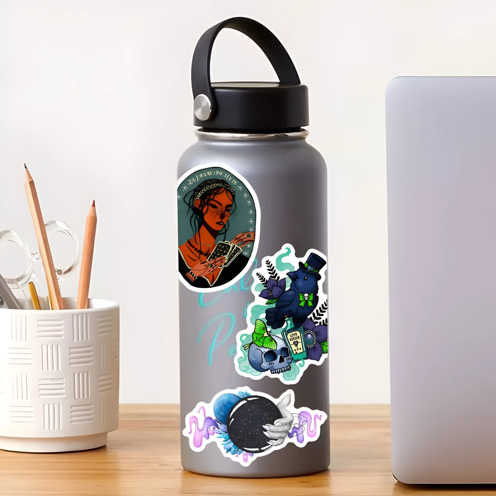 50 waterproof PVC stickers with glossy finish for laptops and smooth surfaces 3-8 cm