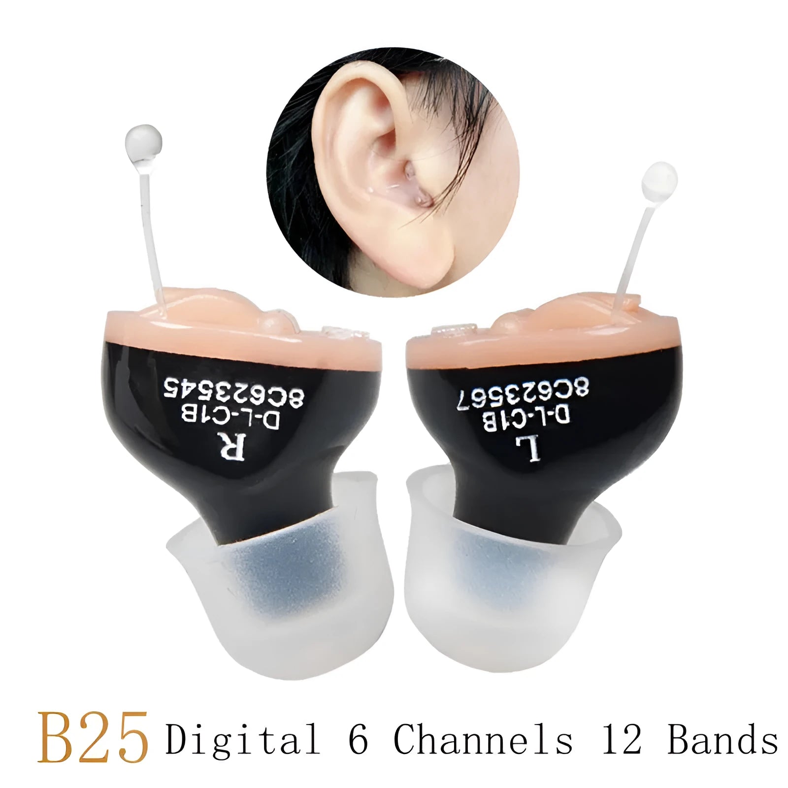 Portable CIC digital invisible hearing aid B25 with 12-band noise reduction and feedback compression system