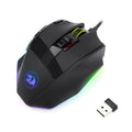 Black Redragon M801P dual-mode wireless and wired gaming mouse with nine buttons on an ergonomic rat-sized body.