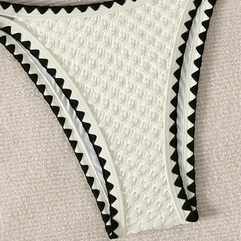 Women's split bikini swimsuit in white or blue colour with European and American sizing