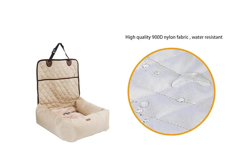 2-in-1 pet dog carrier folding car seat pad, 60x50x61cm, beige option, with waterproof Oxford base