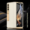 Genuine leather phone case for Samsung Galaxy Z Fold series in crocodile pattern black with built-in bracket