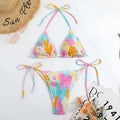 Women's triangle bikini set with smocked bandeau front in multicolour gradient floral print