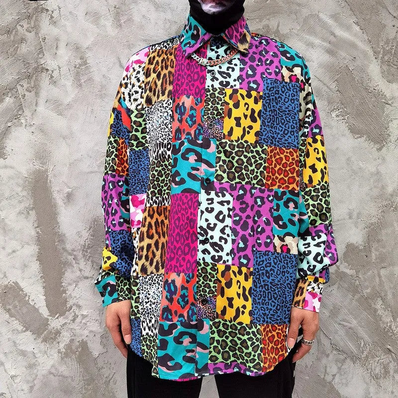 Men's and women's loose flower print long-sleeved check cardigan in polyester, front view