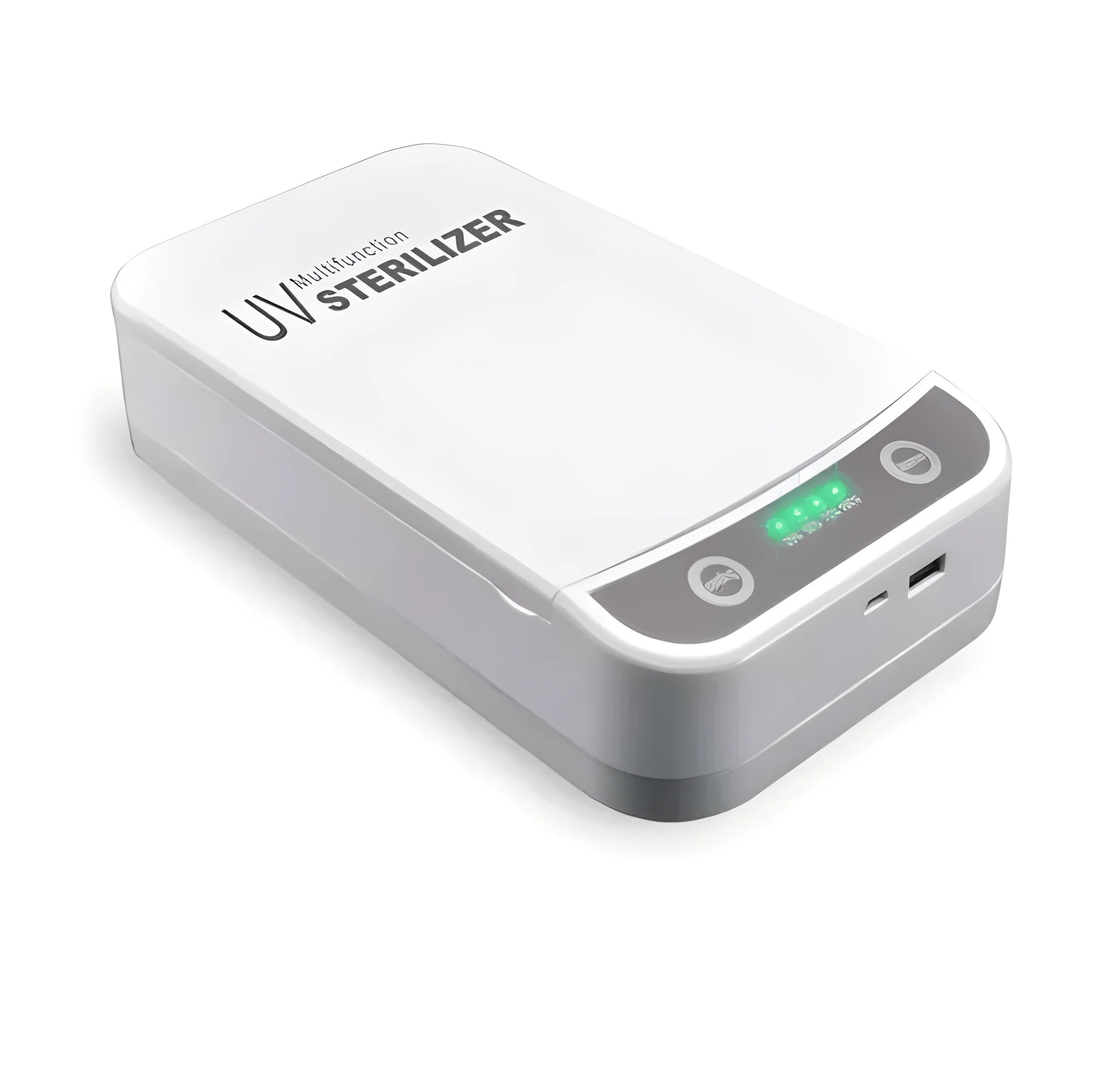 Compact UV disinfection box for sanitising mobile phones and small personal items.