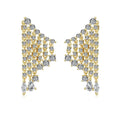 S925 sterling silver stud earrings with round zircon inlay geometric design on white background platinum finish