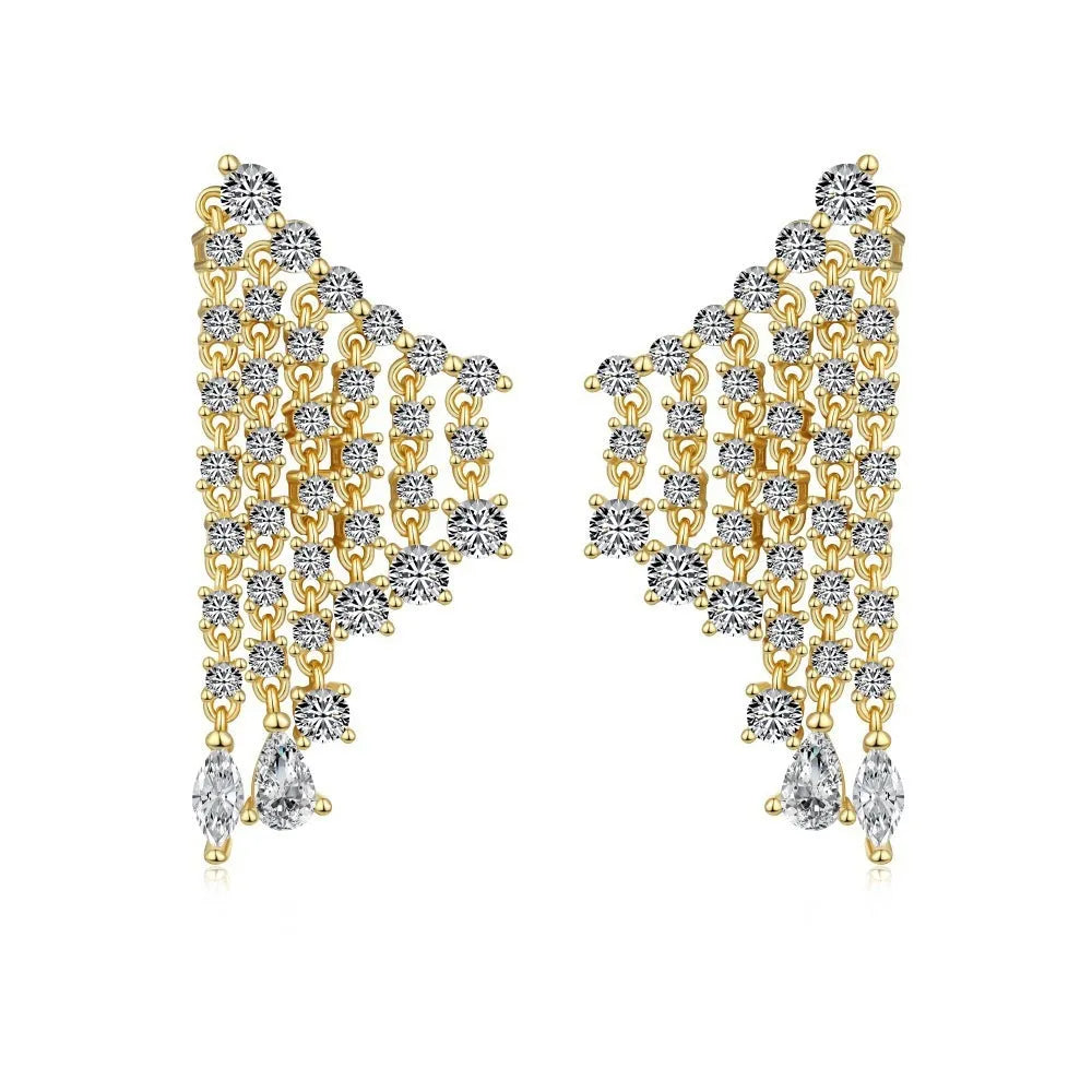 S925 sterling silver stud earrings with round zircon inlay geometric design on white background platinum finish