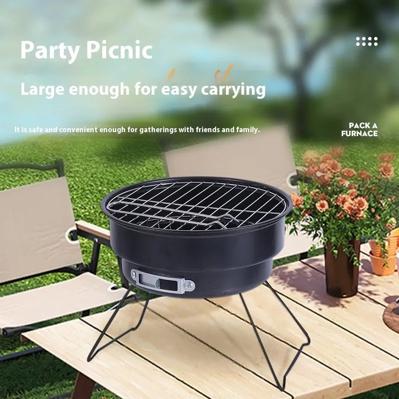Small round folding outdoor ice stove grill kit with mesh, legs, and storage bag for 1-2 people.