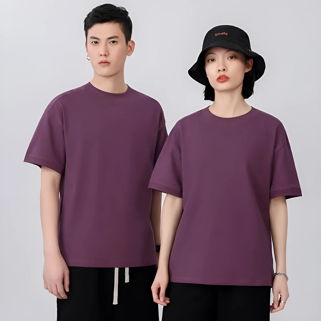 Men's loose fit short sleeve cotton pique t-shirt on a hanger in a choice of colours.