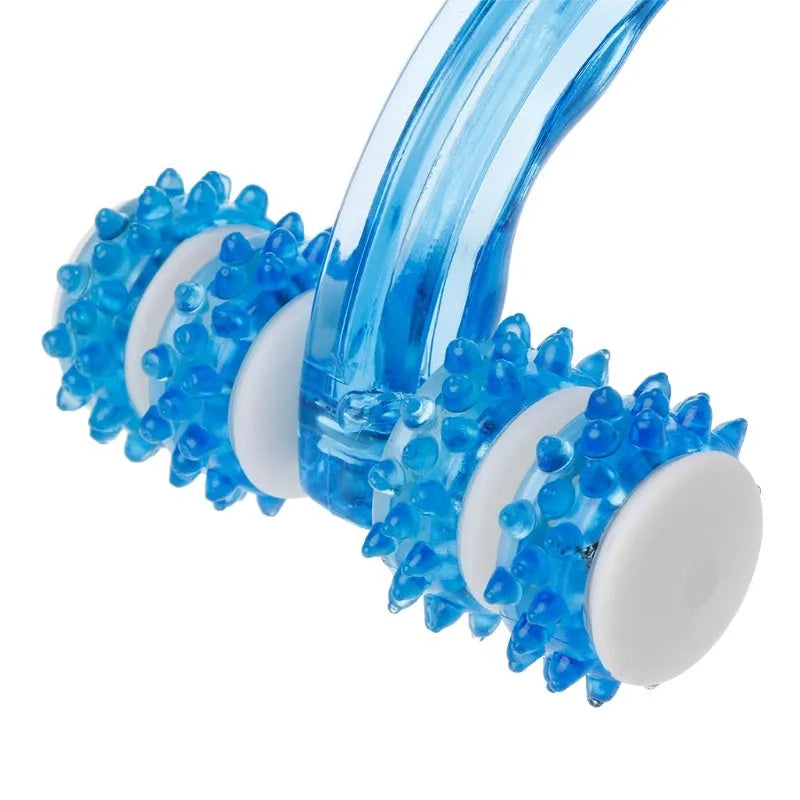 Eight roller wheel plastic body massager, 13x9cm, red blue purple, ergonomic handle