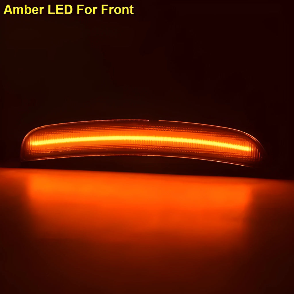 Dodge Challenger Charger 2015-2020 replacement turn signal light set in ABS plastic, showing yellow front and red rear units.
