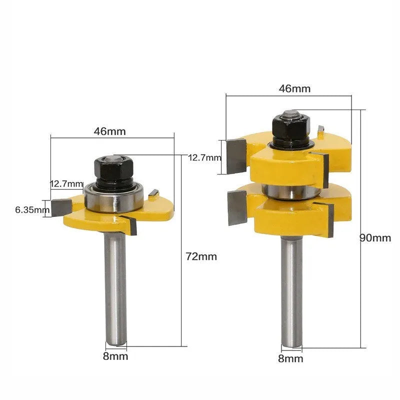 Carbide T-slot woodworking milling cutter with straight handle and 8 mm shank