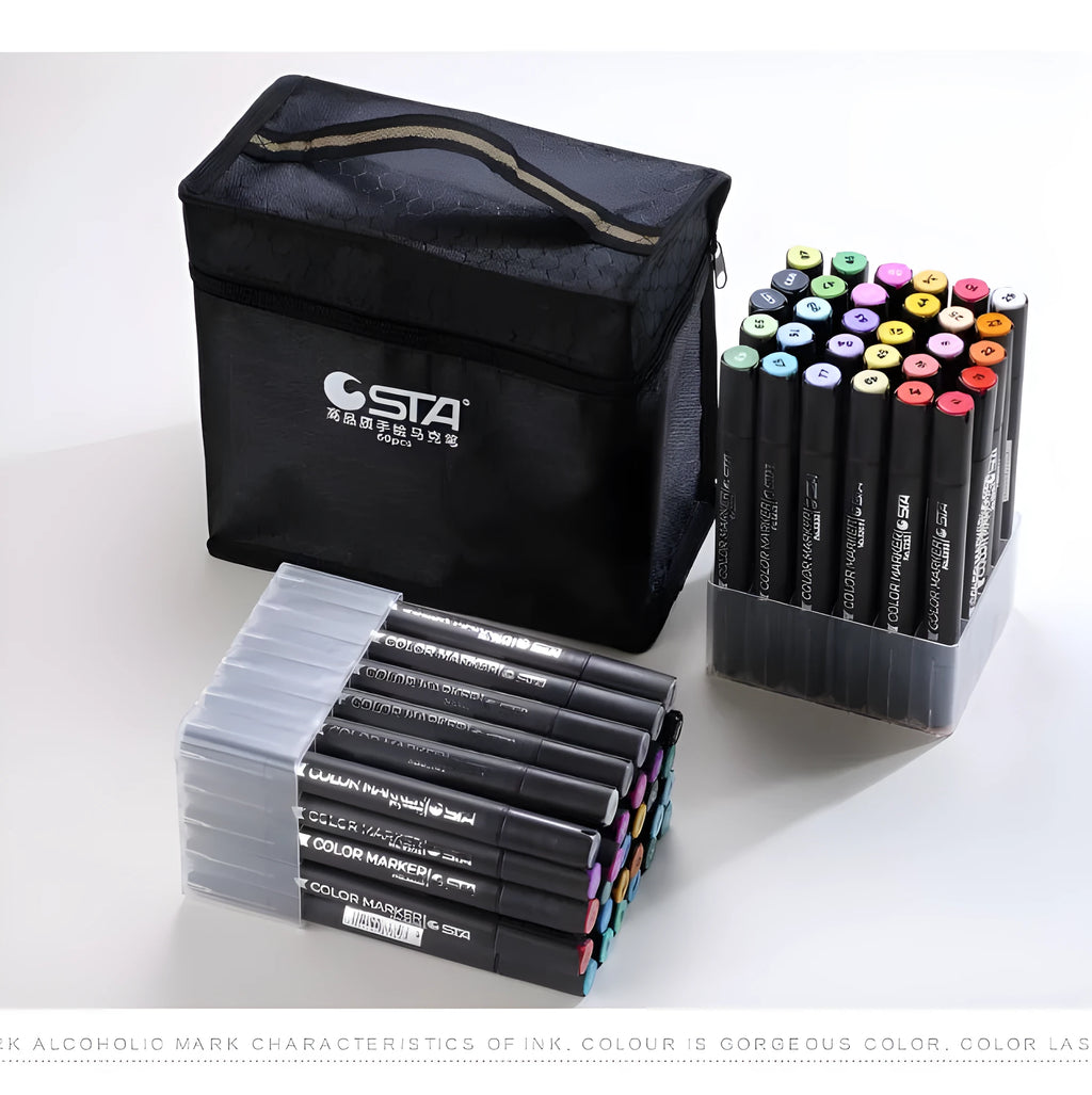 Double-headed alcohol-based animation paint marker pens with round and slanted nibs