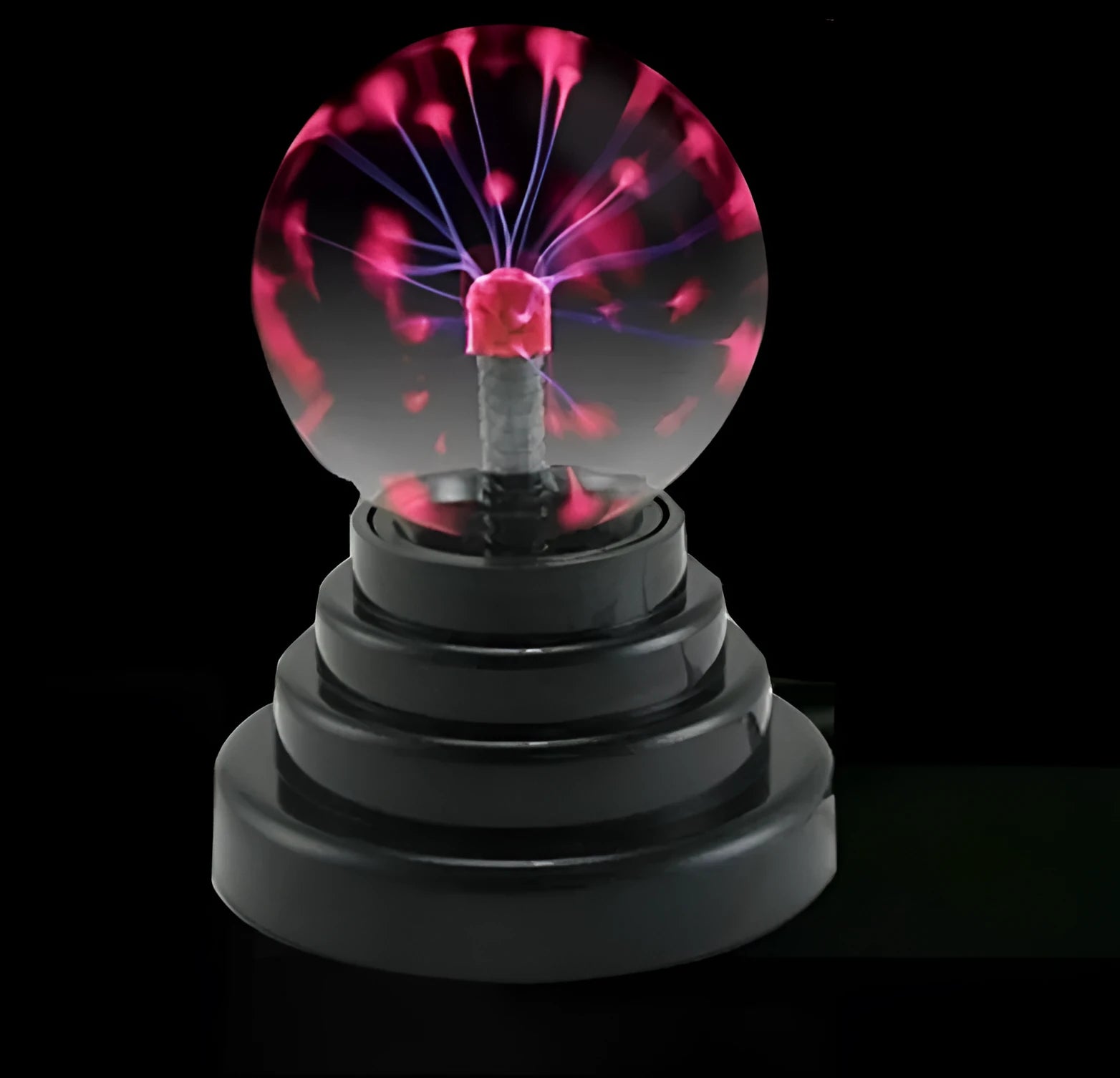 Colourful magic ball light with 7.62cm glass sphere on ABS base and USB cable