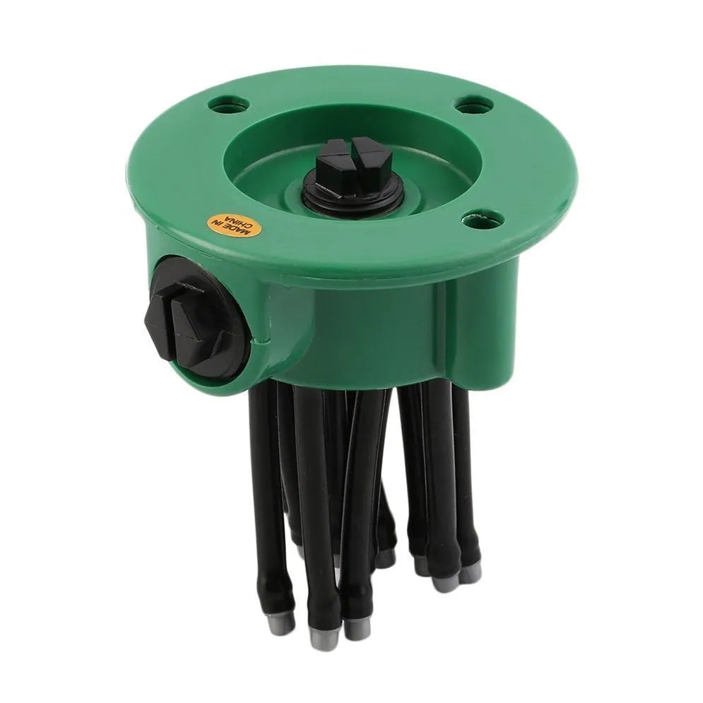 Green adjustable lawn sprinkler with flexible water distribution arms