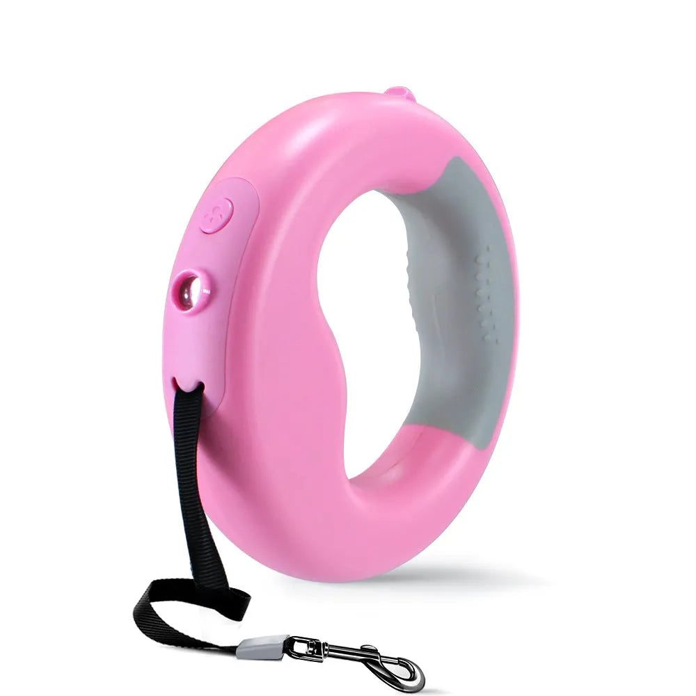 Automatic telescopic dog lead with lamp, USB rechargeable, ABS, colour box 22 x 15 x 4cm, pink blue white black