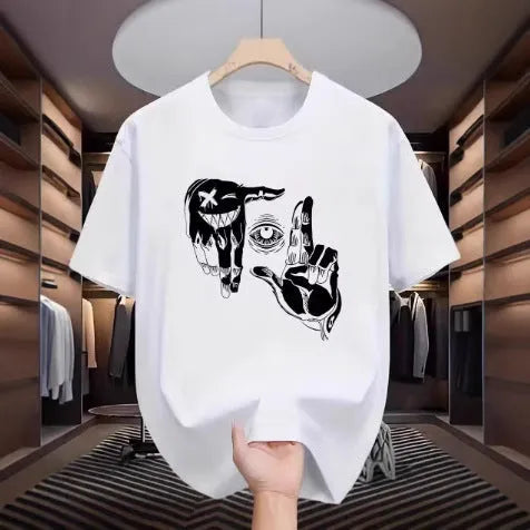 Men's cartoon pattern short sleeve t-shirt in mesh fabric available in multiple sizes