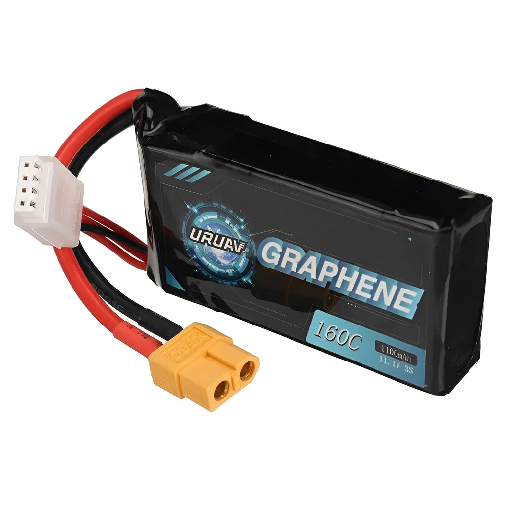 A compact rectangular 7.4V 1200mAh lithium battery for RC model cars and boats.