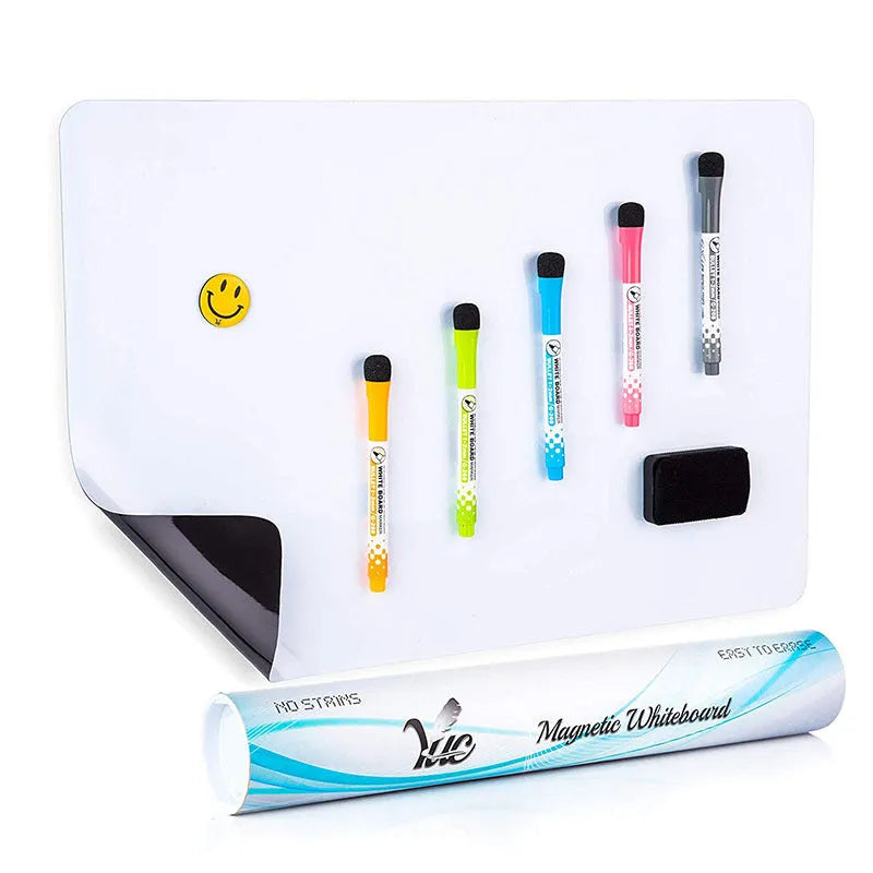 A3 magnetic whiteboard with rounded corners on refrigerator surface