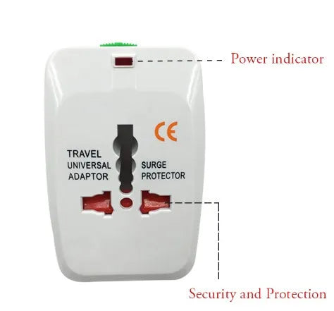 Compact universal travel plug converter adapter for multi-country mobile phone charging.