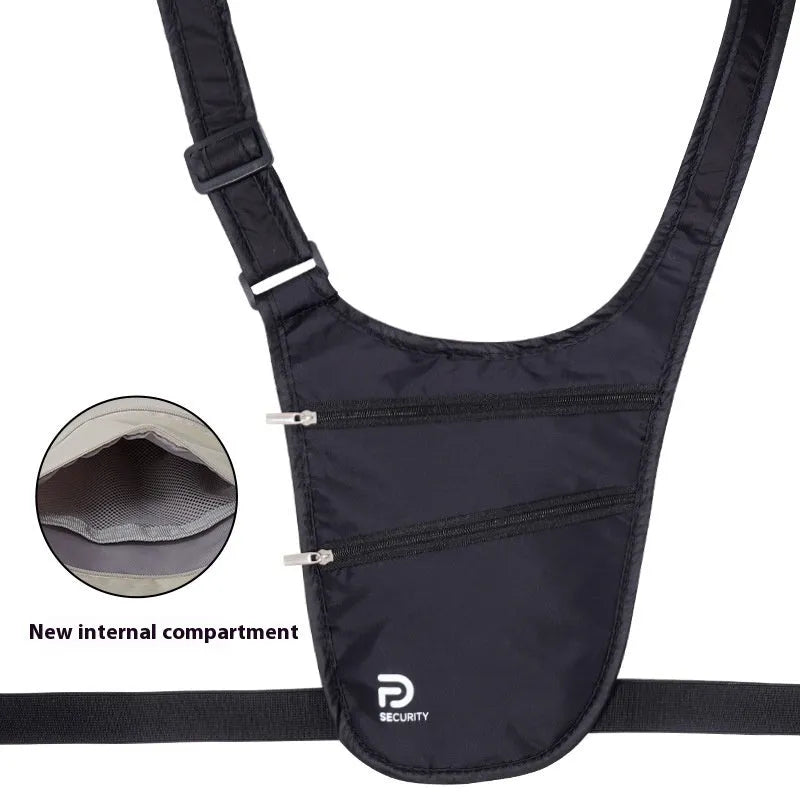 Anti-theft nylon document waist bag in solid colour for personal travel abroad