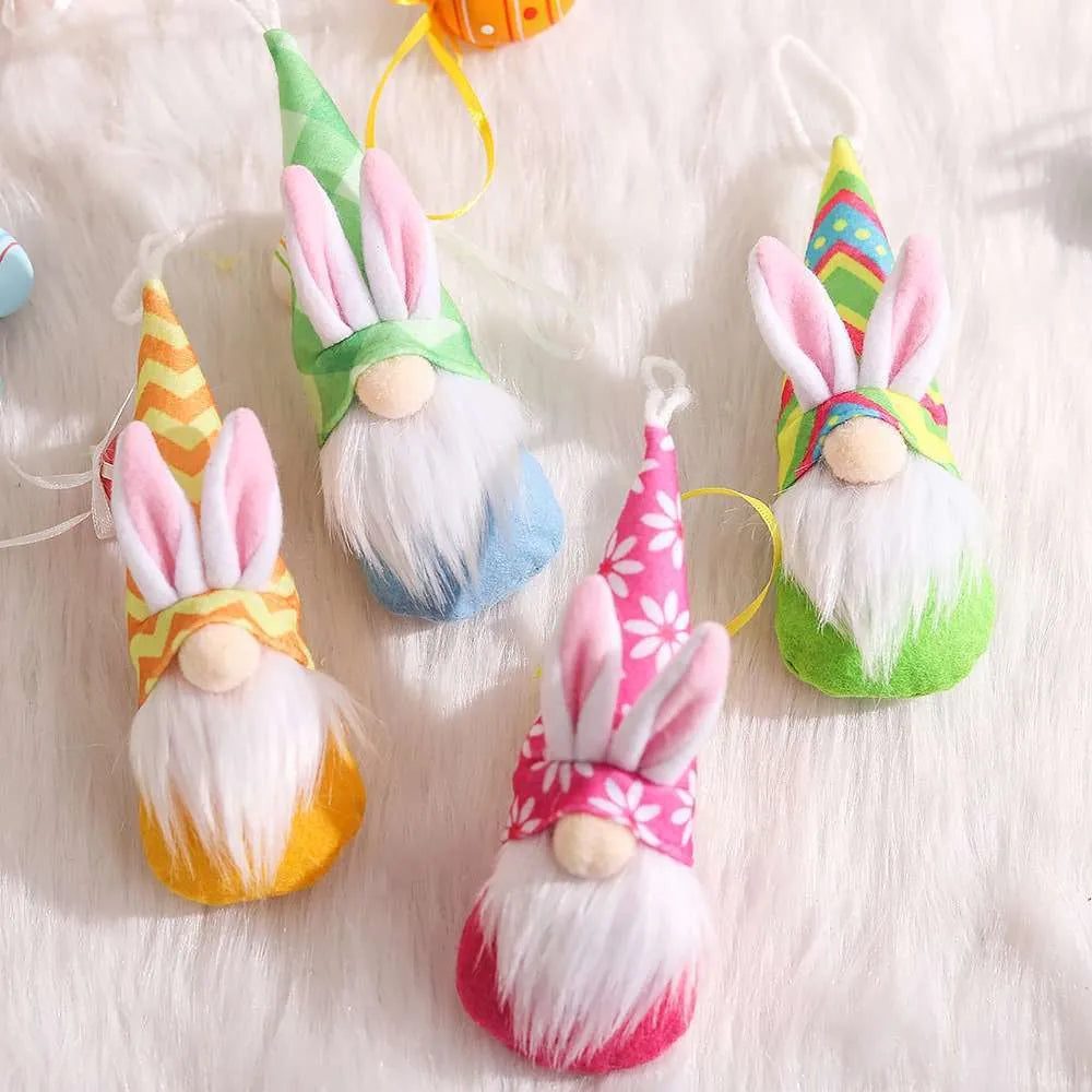 Set of four faceless cloth decorative dolls with beard and ears in colour LFH52 for Easter home decor