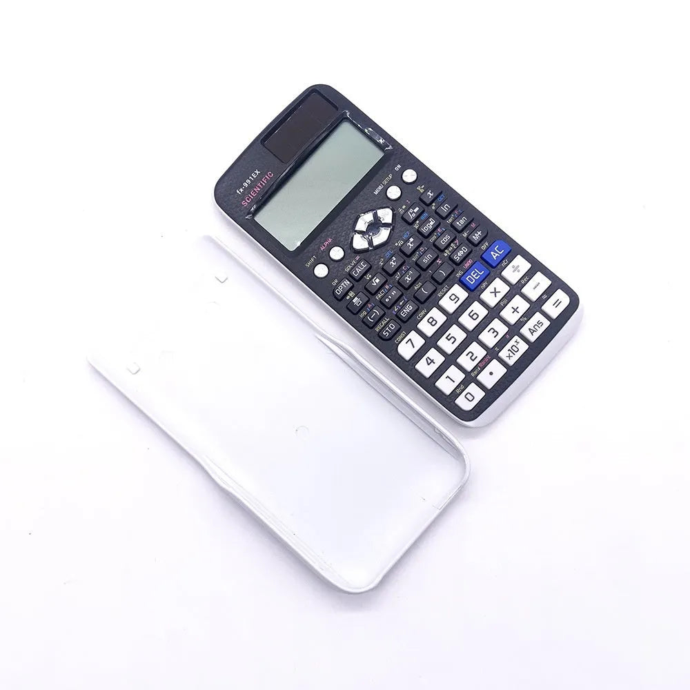 CASIO 991EX scientific calculator in black, blue, and pink colour options with solar panel
