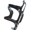 Black carbon fibre side pull bicycle water bottle cage mounted on a bike frame.