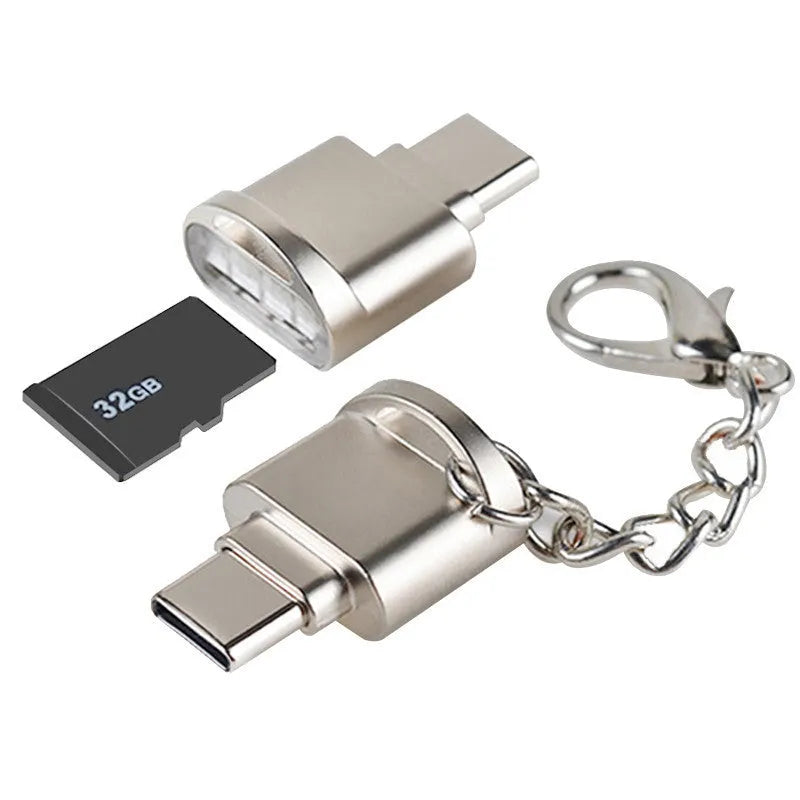 Micro USB OTG TF card reader adapter with metal body, golden colour, 23x16x10mm, for Android phones