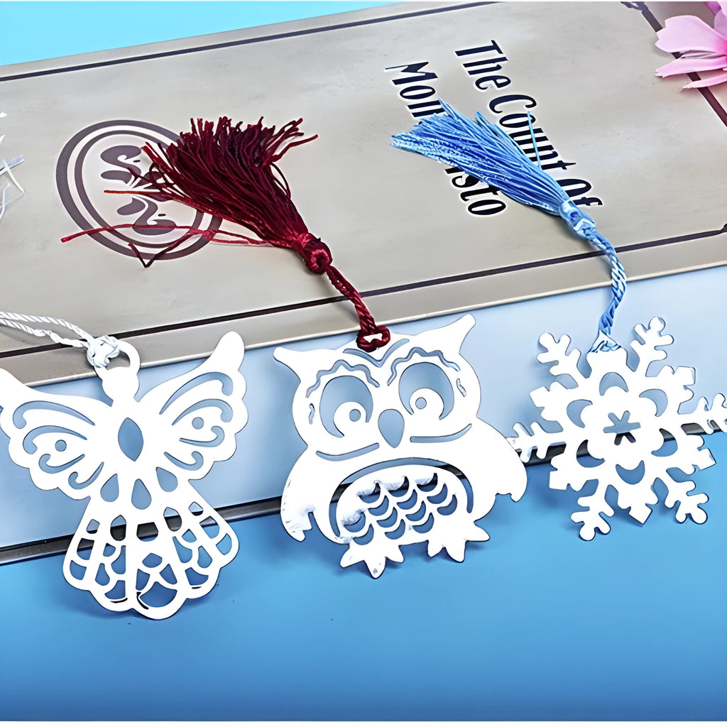 Stainless steel cartoon bookmark with angel eagle design on a white background