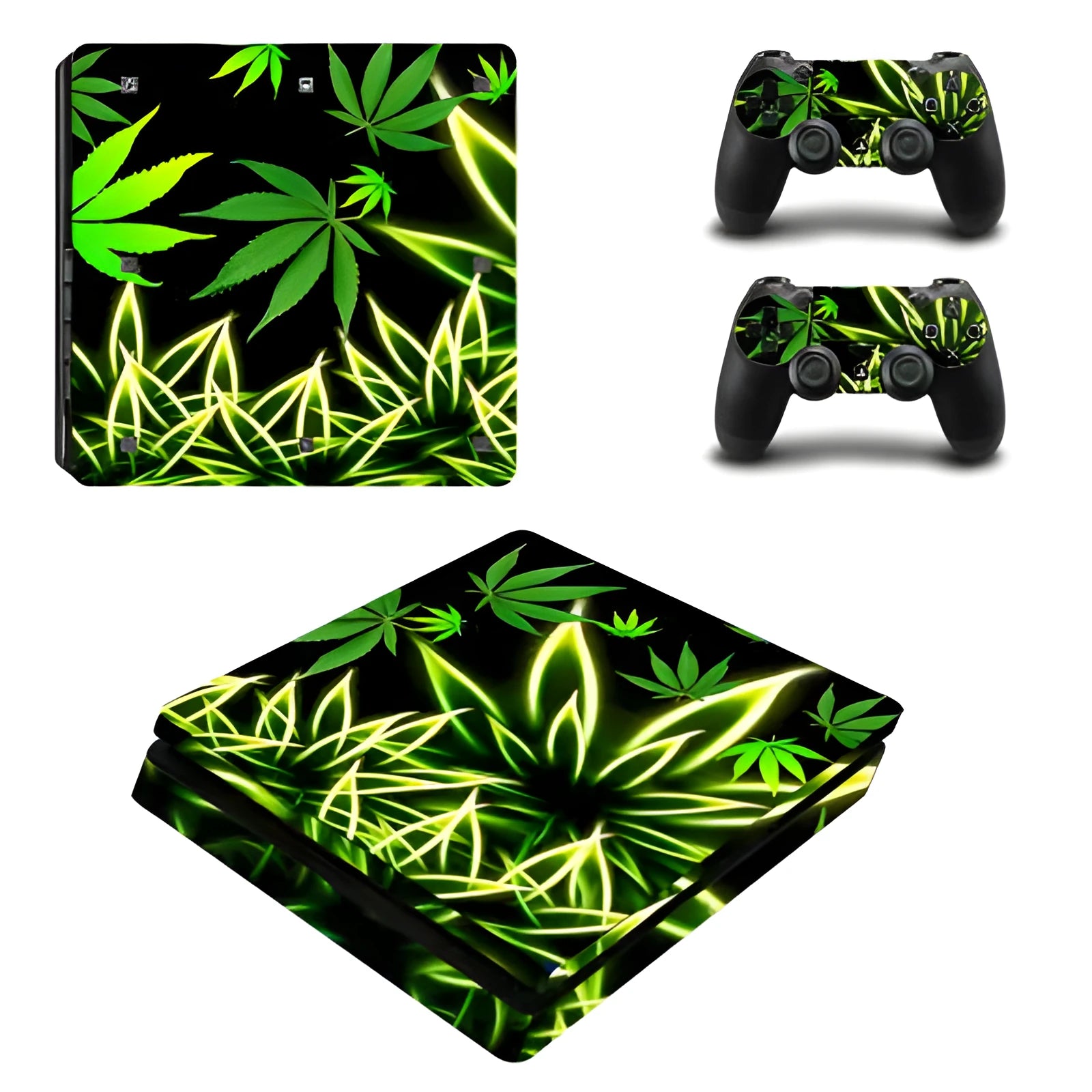 PS4 Slim console protective film sticker with breathable slots showing six available design styles