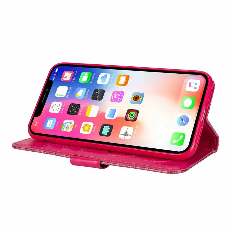 PU zipper wallet case for iPhone in multiple colours showing zip closure