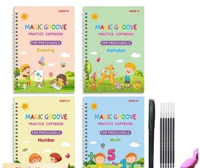 Children's English handwriting practice book with groove technology, pen, and ten replacement tips