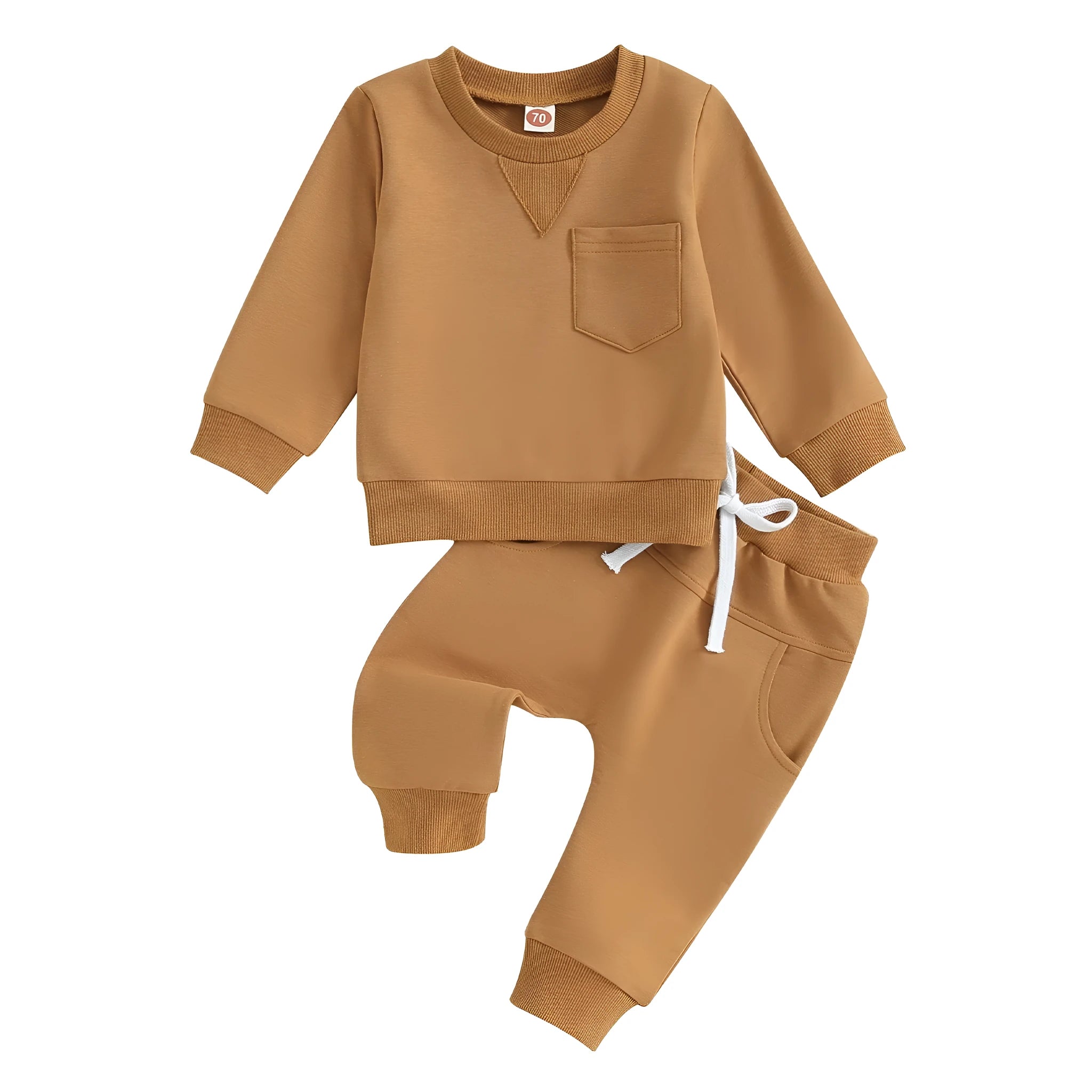 Baby boy wearing dark brown letter print cotton top and trousers suit