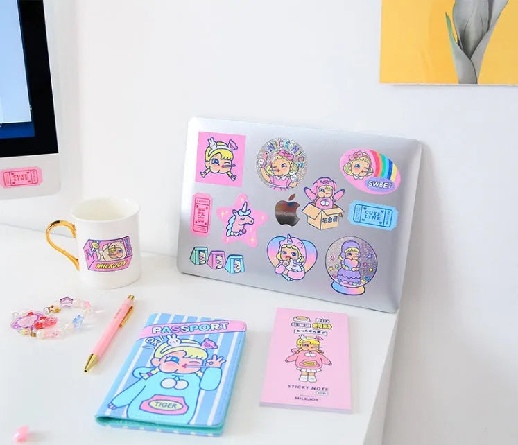 Cute cartoon sticker pack with 16 PVC stickers and storage box for DIY decoration