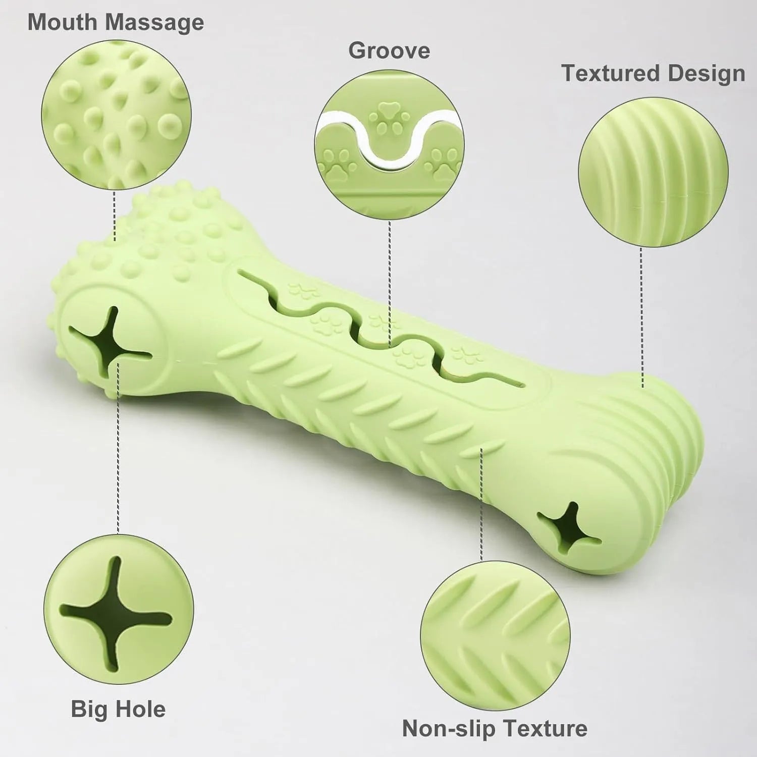 Blue durable natural rubber bone-shaped dog chew toy on a plain background